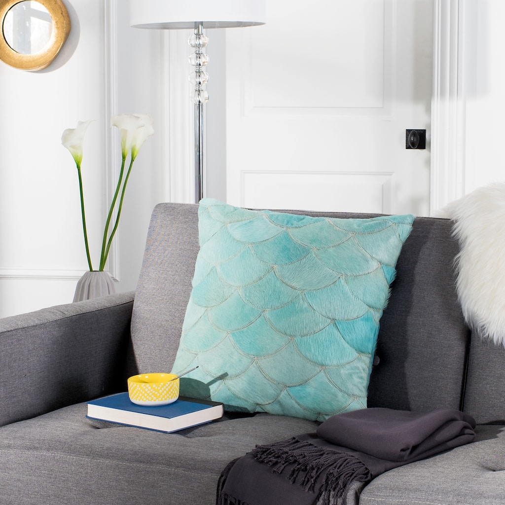 SAFAVIEH Dalila Scale Teal Cowhide 20-inch Decorative Pillow