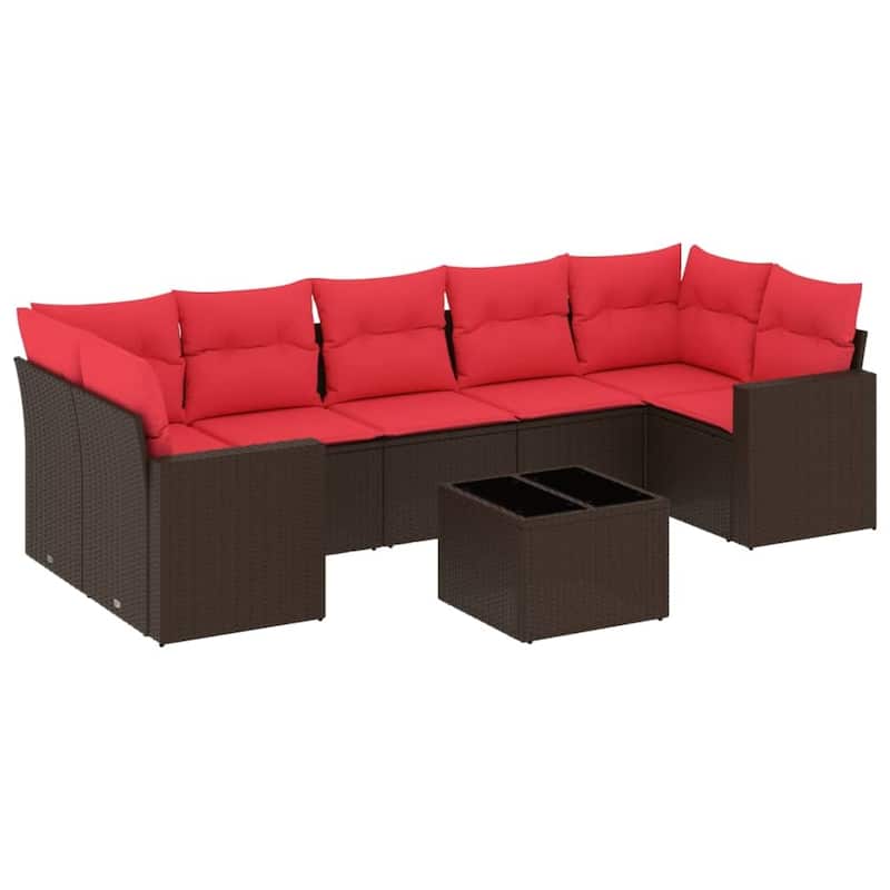 vidaXL Patio Sofa Set with Cushions Outdoor Furniture 8 Piece Poly Rattan - 25.8" x 24.4" x 27.2"