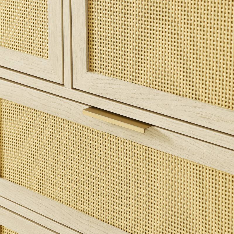 Modern Rattan Dressing Wooden Storage Cabinet with 7 Spacious Drawers, for Bedroom, Living Room and Hallway