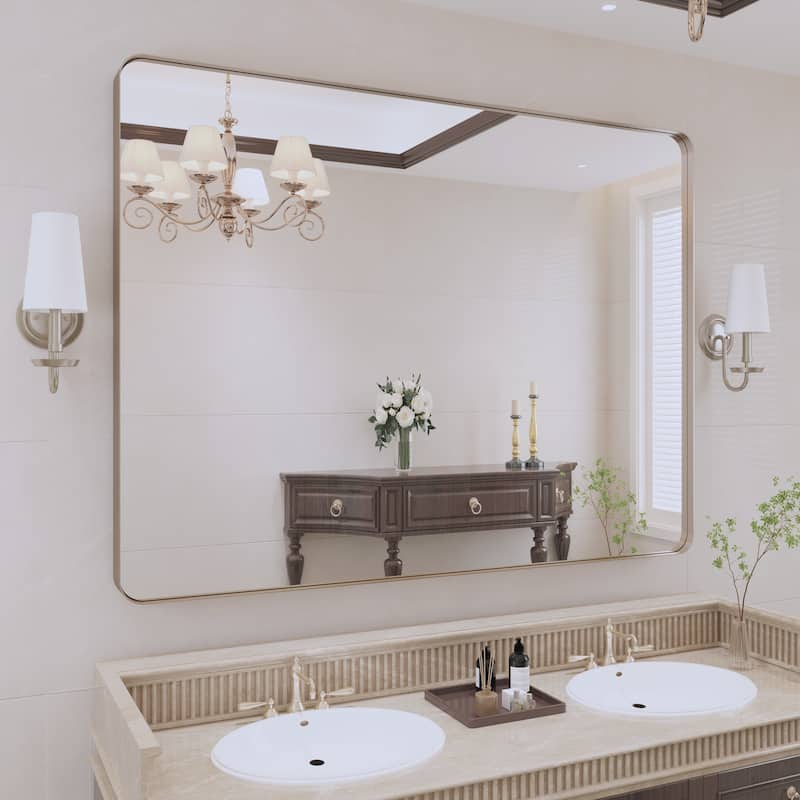 QuivaraView Rectangular Aluminum Framed Bathroom Vanity Mirror - 48" x 36" - Brushed Nickel