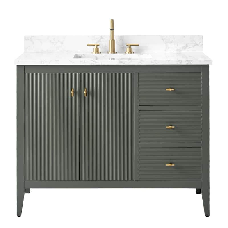 Vanity Art 42" Single Sink Bathroom Vanity Cabinet with Engineered Marble Countertop