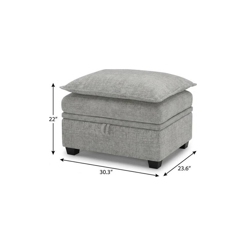 HomeRoots 30" Gray and Black Chenille Storage Ottoman