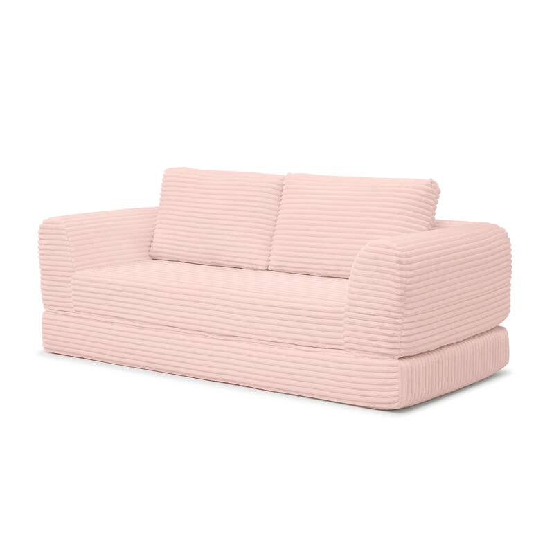 Minimalist Sofa Bed Pink Sleeper Sofa Couch with 2 Pillows, 3-Seater Sofa Couch with Armrests for Living Room