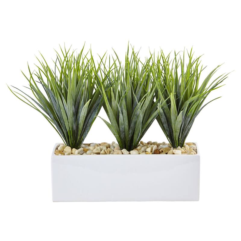 Artificial Grass Planter - Vanilla Grass Rectangle Decor - Modern Home Office Tabletop Planter - Green