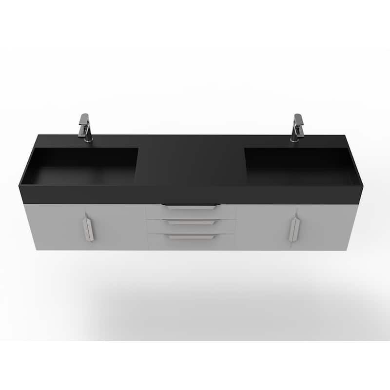 Amazon 72" Wall Mounted Bathroom Vanity Set w/ Black Top