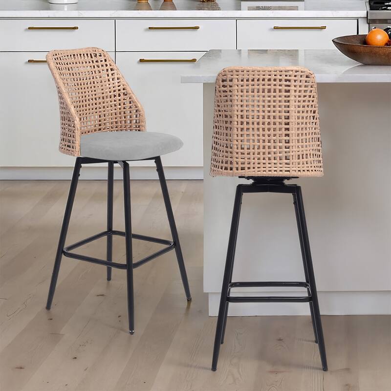 2 Set Wicker 27" Upholstered Counter Bar Stool With Back
