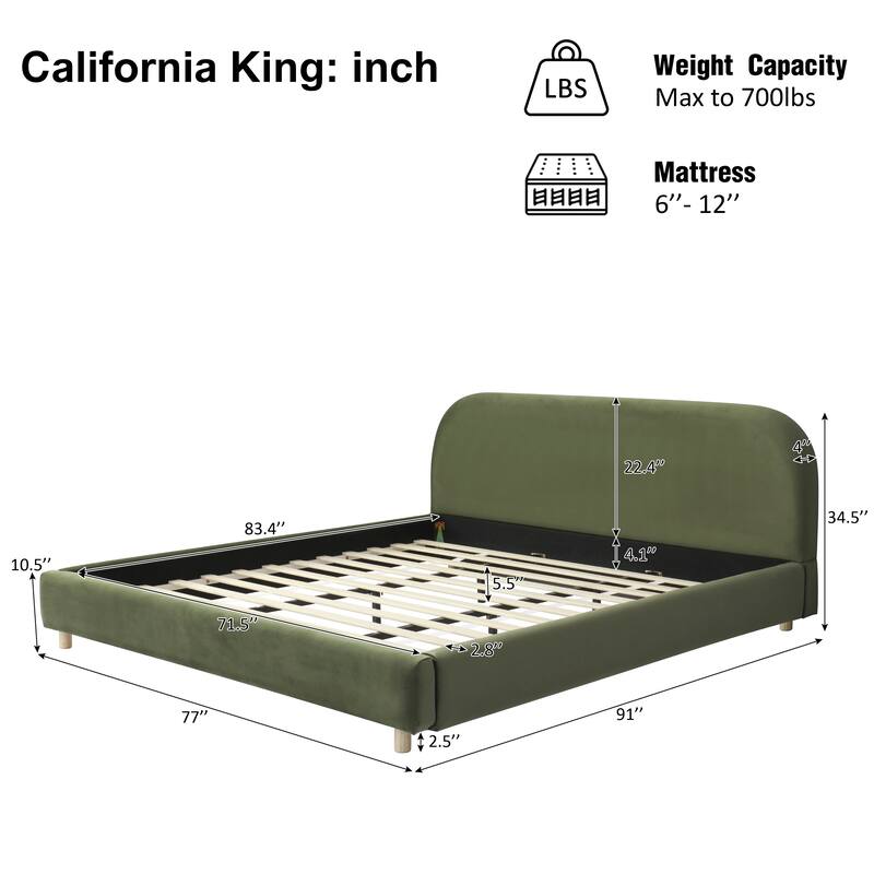 Christopher Knight Home - Eleanor Fabric Upholstered Platform Bed with Curve-Shaped Design