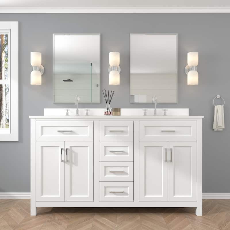Shuman 2-light Mid-century Modern White Gold Wall Sconce with UL