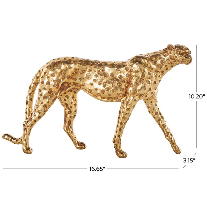 Gold Resin Leopard Sculpture with Textured Spots