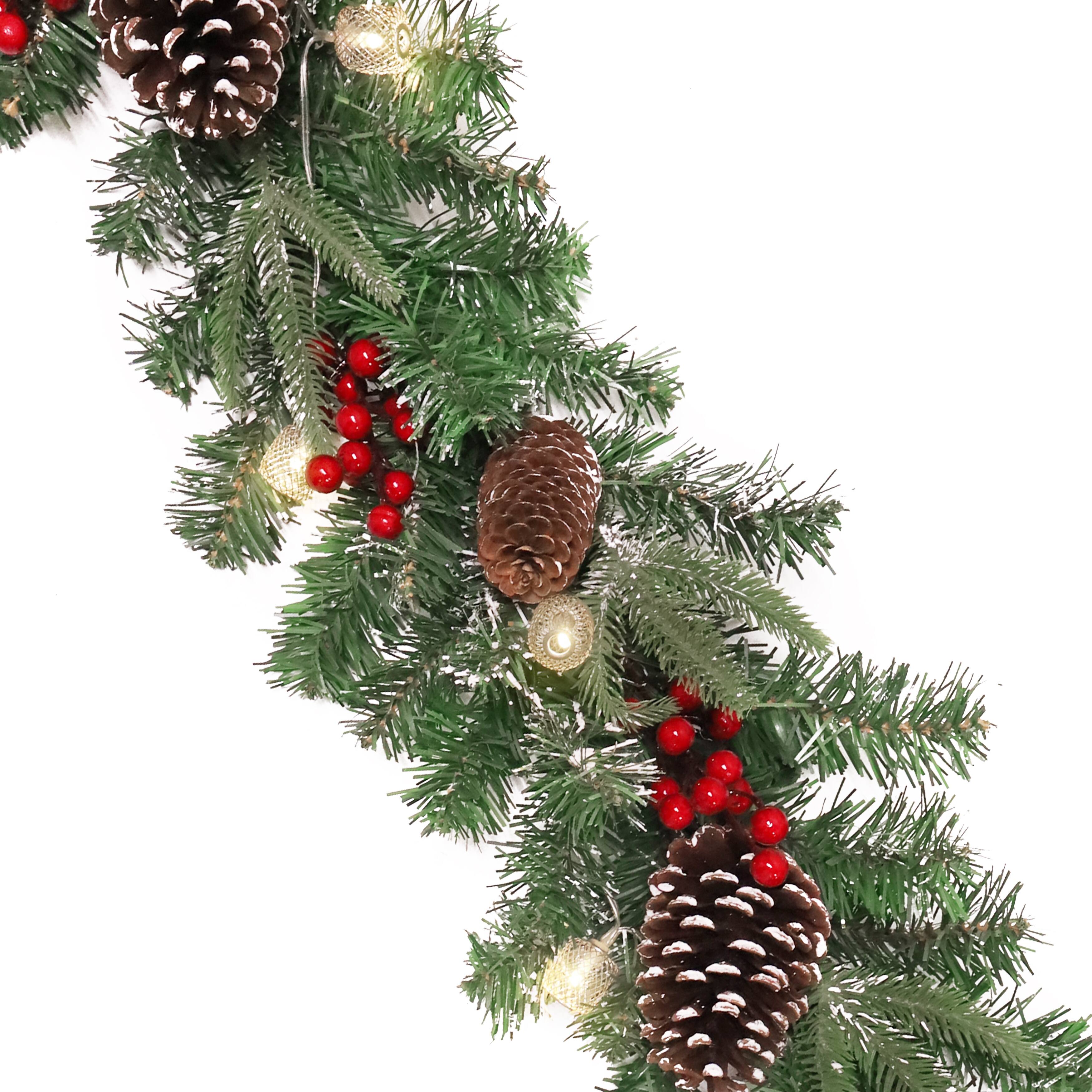 6ft Artificial Mixed Frosted Berry Pine Cone & Pine Christmas Garland ...
