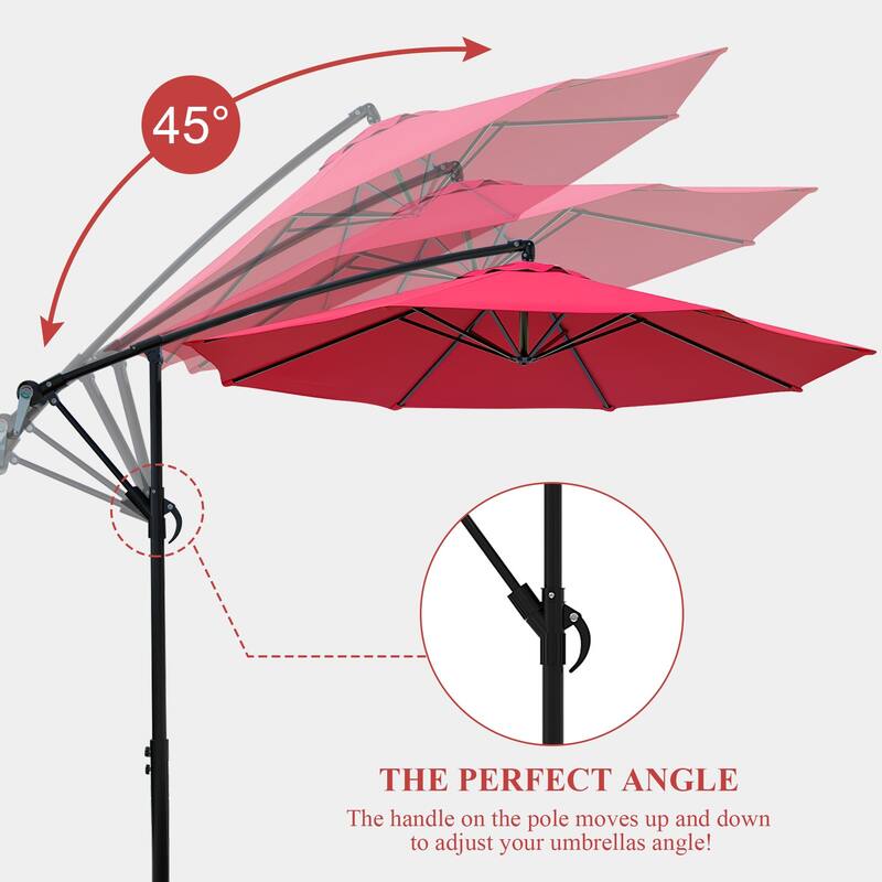 9.8ft Patio Offset Umbrella Cantilever Umbrella with Crank & Cross Bases