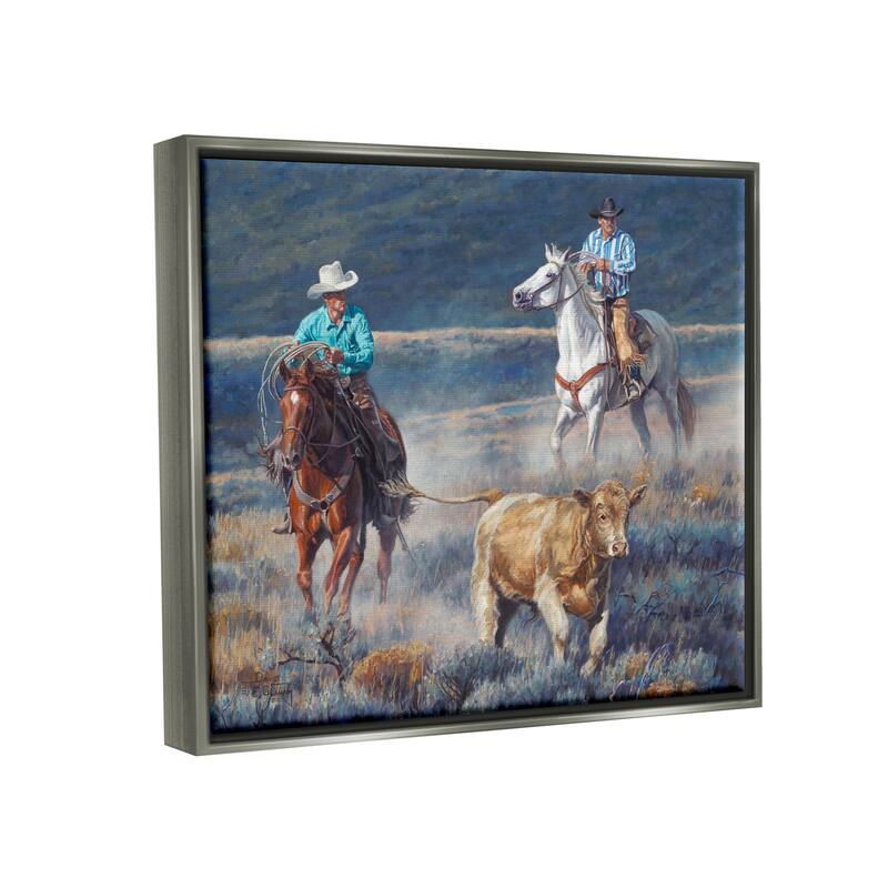 Stupell Cowboys Wrangling Cattle Framed Floater Canvas Wall Art Design by David Graham