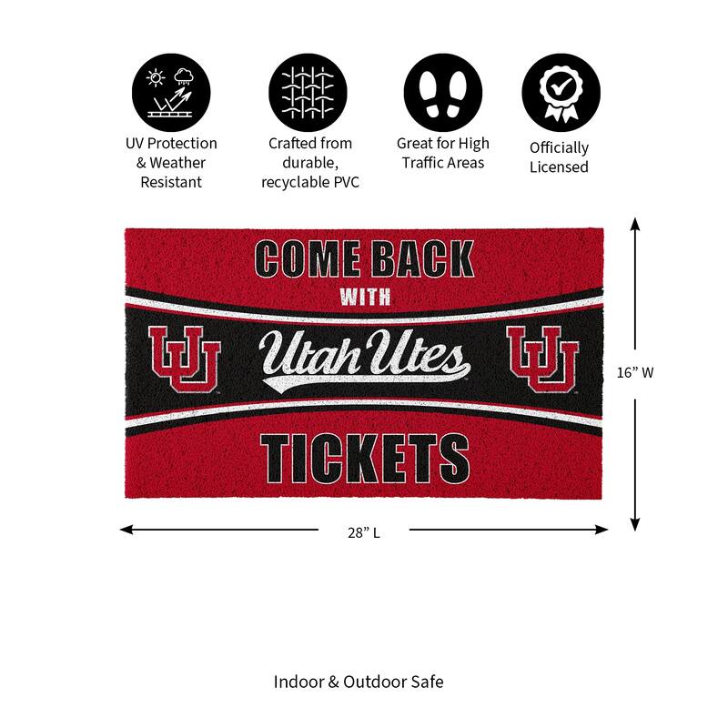 University of Utah 28 in. x 16 in. PVC "Come Back With Tickets" Trapper Door Mat