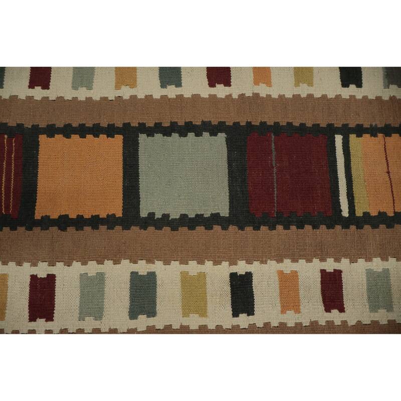 Hand Woven Oriental 100% Wool Carpet Southwestern Tribal Brown Kilim Area Rug - 14' 2'' X 11' 10''