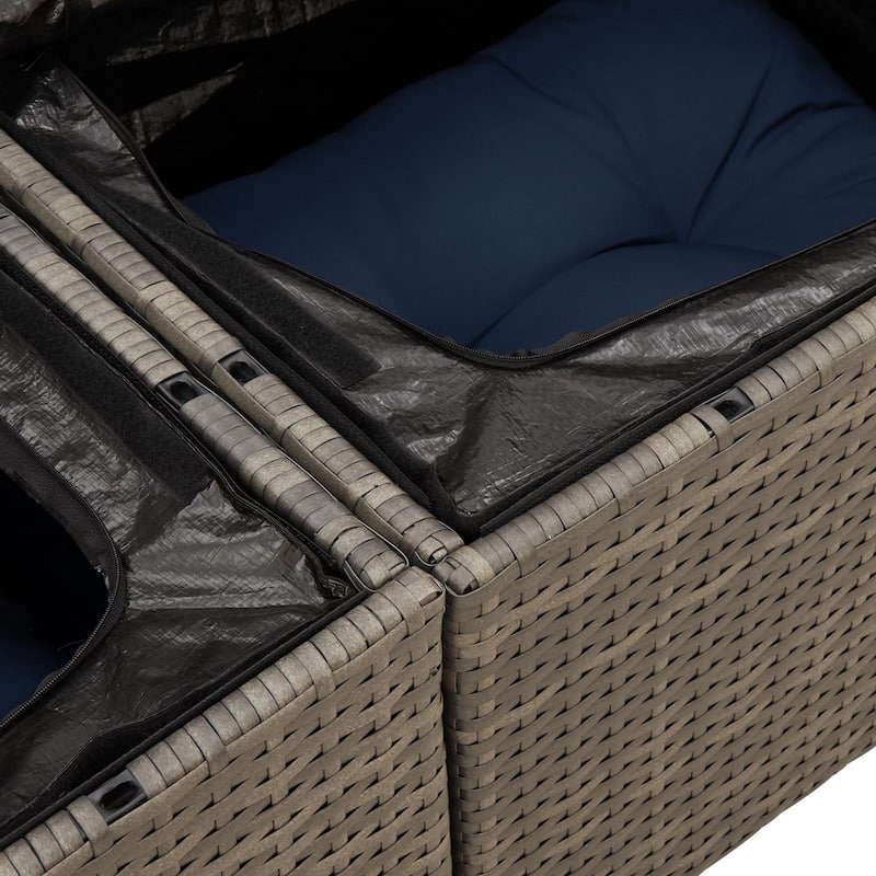 vidaXL 2-Seater Garden Sofa with Cushions Black/Brown/Grey Poly Rattan - 24.4 x 48.4 x 27.2