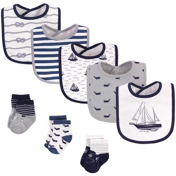 slide 1 of 1, Hudson Baby Infant Boy Cotton Bib and Sock Set 8pk, Sail The Sea, One Size - Sail The Sea - One Size One Size - Sail The Sea
