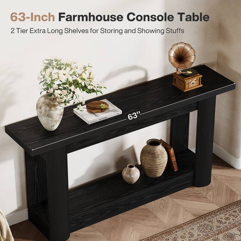 63-Inch Farmhouse Console Table, 2-Tier Narrow Long Sofa Table