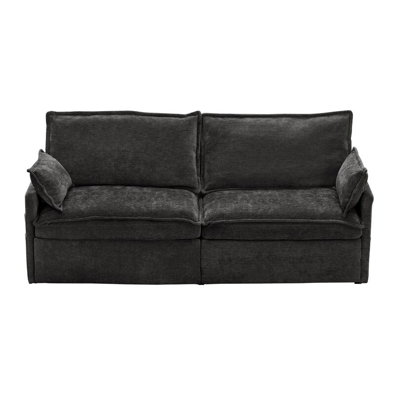 73.6" Corduroy 3-in-1 Convertible Sofa Bed with Pull-Out Sleeper, USB Charging Ports, and Side Storage