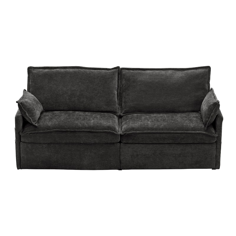 Convertible Sofa Bed, Sleeper Loveseat Pull Out Couch Bed, 3 in 1 Corduroy Couch with Side Pockets, USB/C-TYPE Ports