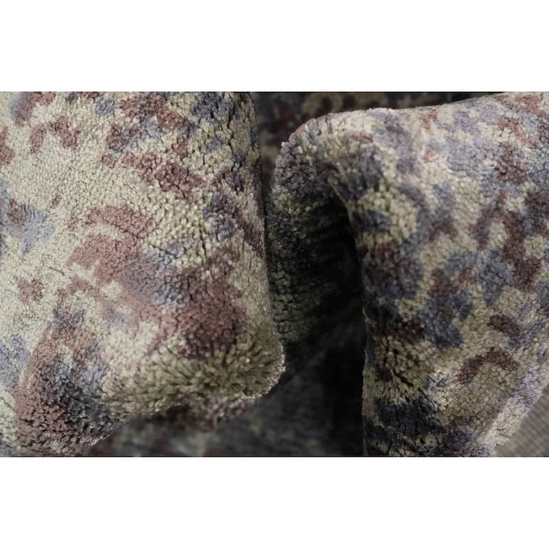 Hand Knotted Oriental Viscose Silk Carpet Modern All-Over Multi-Colored Abstract Area Rug - 4' 7'' X 2' 7''