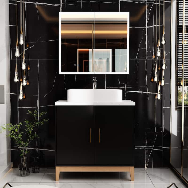 Modern Bathroom Vanity and LED Medicine Cabinet Set