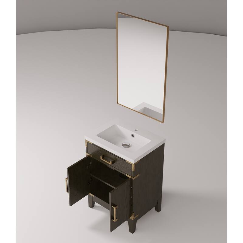 Acrylic Top Bathroom Vanity Set with Soft-Close Doors, Spacious Interior Cabinet & 18" x 24" Mirror Included