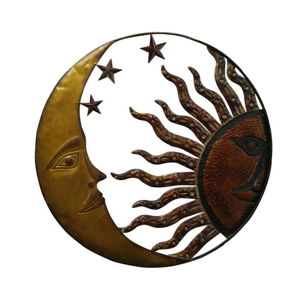 slide 2 of 3, Celestial Bronze Sun, Star, and Moon Wall Decor