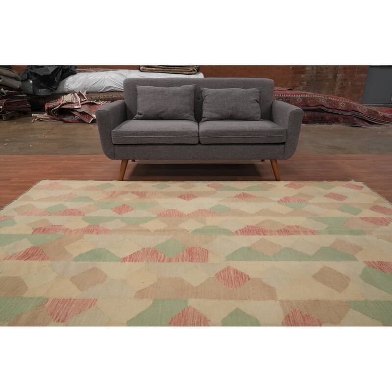 Hand Woven Oriental 100% Wool Carpet Southwestern Modern Multi-Colored Kilim Area Rug - 8' 11'' X 5' 10''