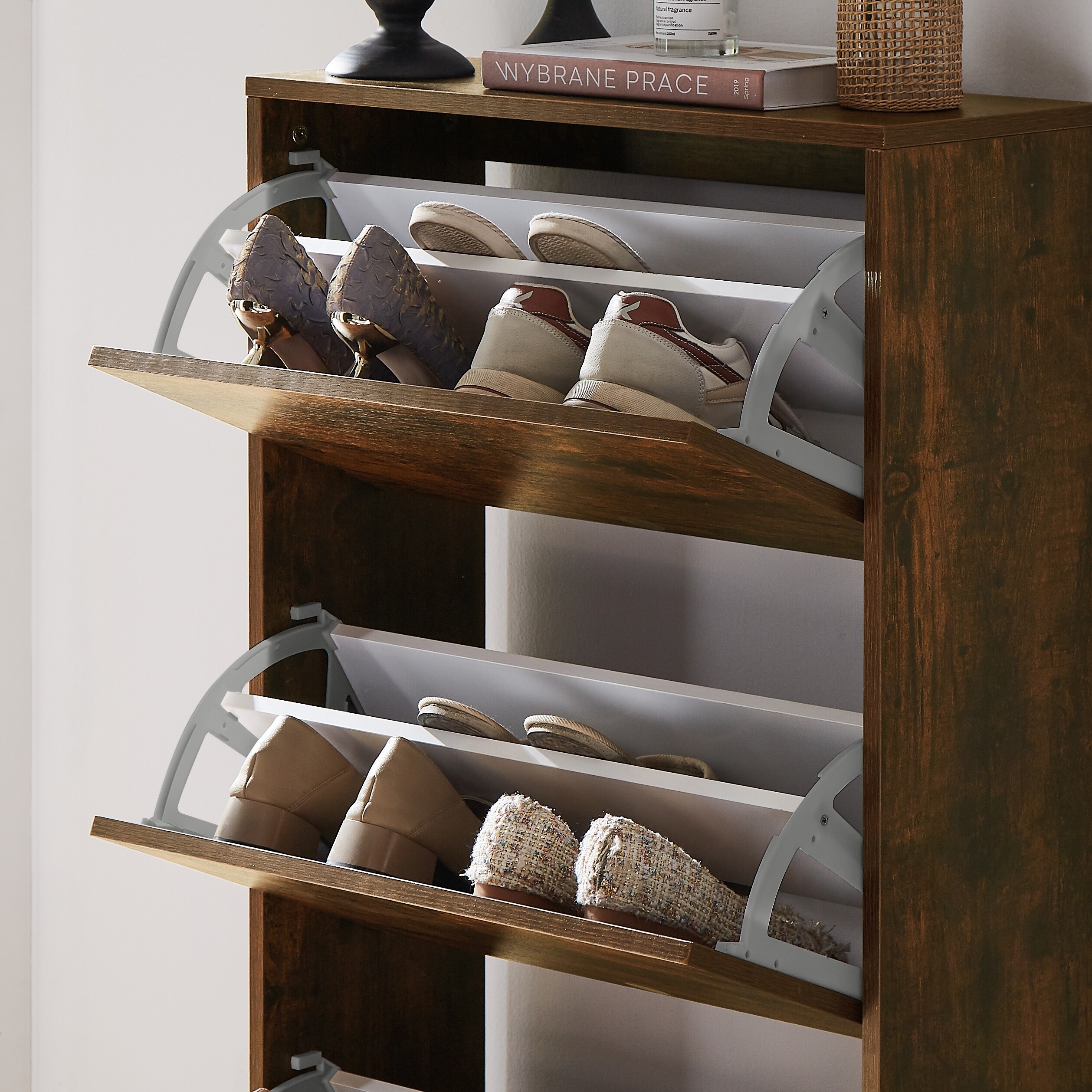 Wooden shoe rack with drawers cheap