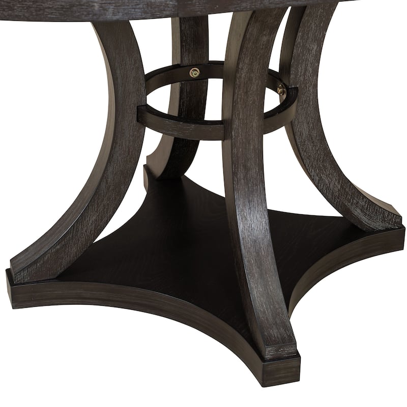 5-Piece Retro Functional Dining Table Set Extendable Round Table and 4 Upholstered Chairs for Dining Room and Living Room