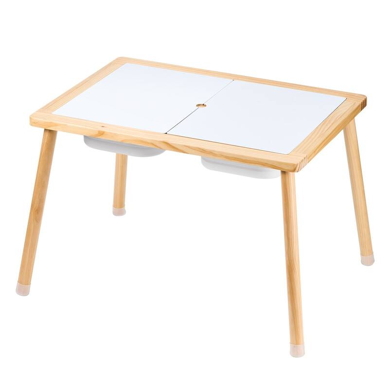 Natural Pine Wood Sensory Table with Storage Bins for Kids - 32.1” L x 23.6” W x 19.9” H - Natural Wood
