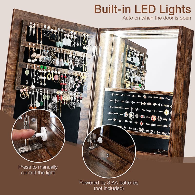 Gymax Jewelry Cabinet Armoire Full Length LED Mirror W/ Makeup Shelf &