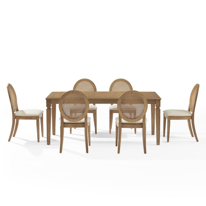 Crosley Katia 7Pc Dining Table Set For 6 Cane-Back Upholstered Chairs