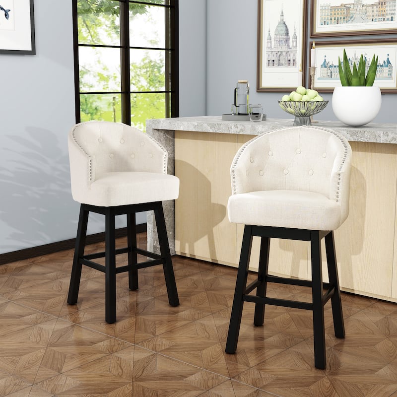 360 Degree Swivel Bar Stool with Stunning Nailhead Trim, Set of 2, Beige - Beige