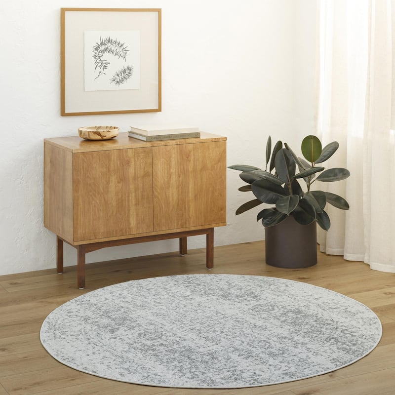 Livabliss Harput Updated Traditional Medallion Area Rug - Grey - 5'3" x 5'3" Round