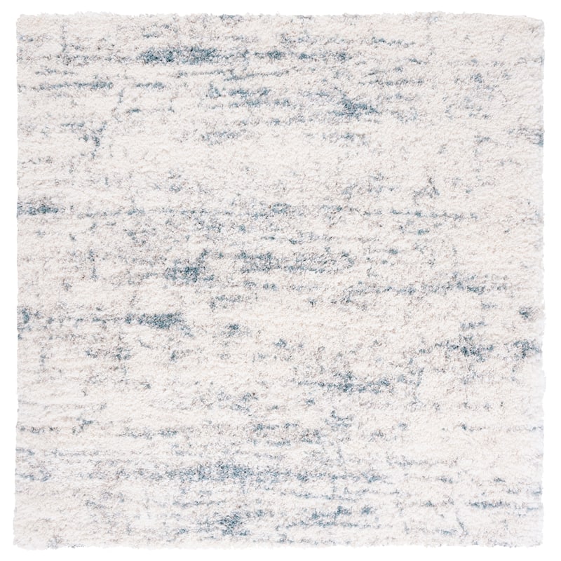 SAFAVIEH Fontana Shag Magali Modern Abstract 2-inch Thick Rug - 8' Square - Ivory/Teal - Square