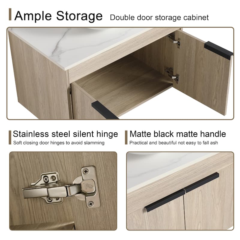 Malwee 24"/30" Floating Bathroom Vanity, Wall Mounted Bathroom Vanity with Ceramic Sink,Soft Close Doors