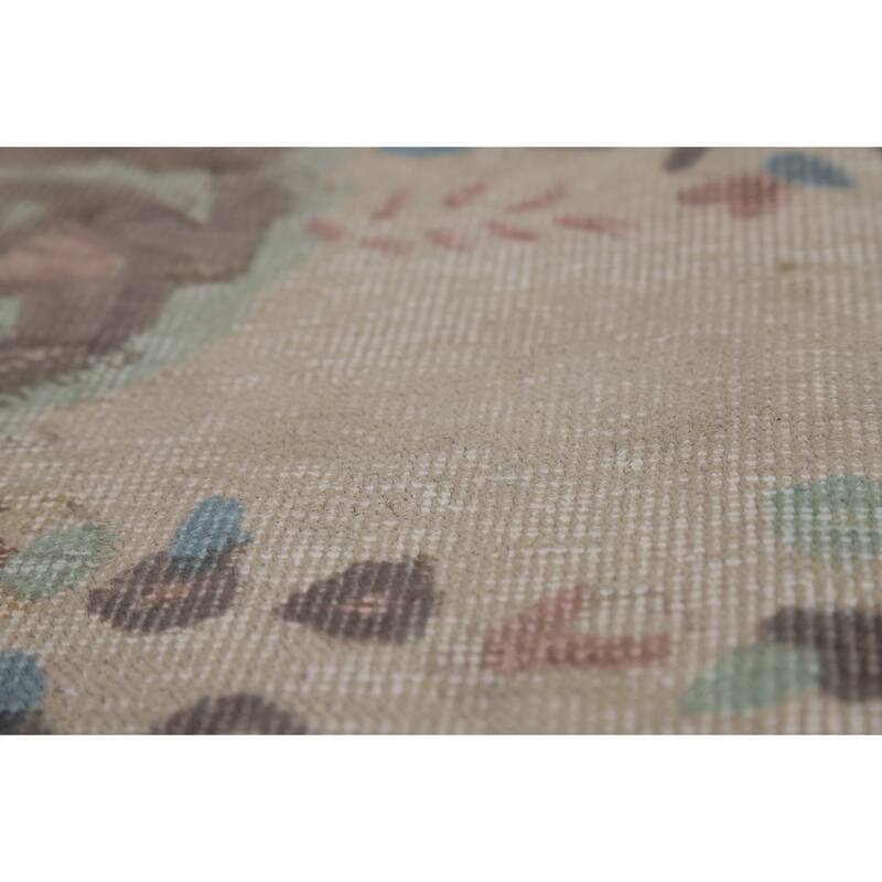 Floral Tabriz Persian Rug Hand-Knotted Traditional Beige Wool Carpet - 6'8"x 10'0"