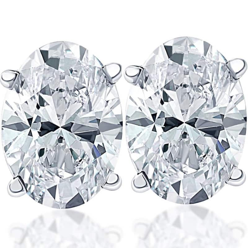 Bliss Diamond 2.37 Ct Lab Grown Oval Diamond Studs White Gold Earrings - White