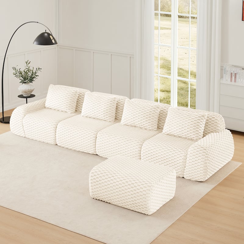 Roomfitters 114 Inch Modular Sectional Sofa, Oversized Flannelette 3-Seater, Cream