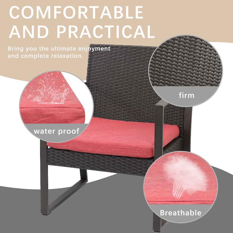 Aoodor 3-Piece Patio Furniture Set - Outdoor Rattan Wicker Chairs with Table, Sofa Set Including Cushions - N/A