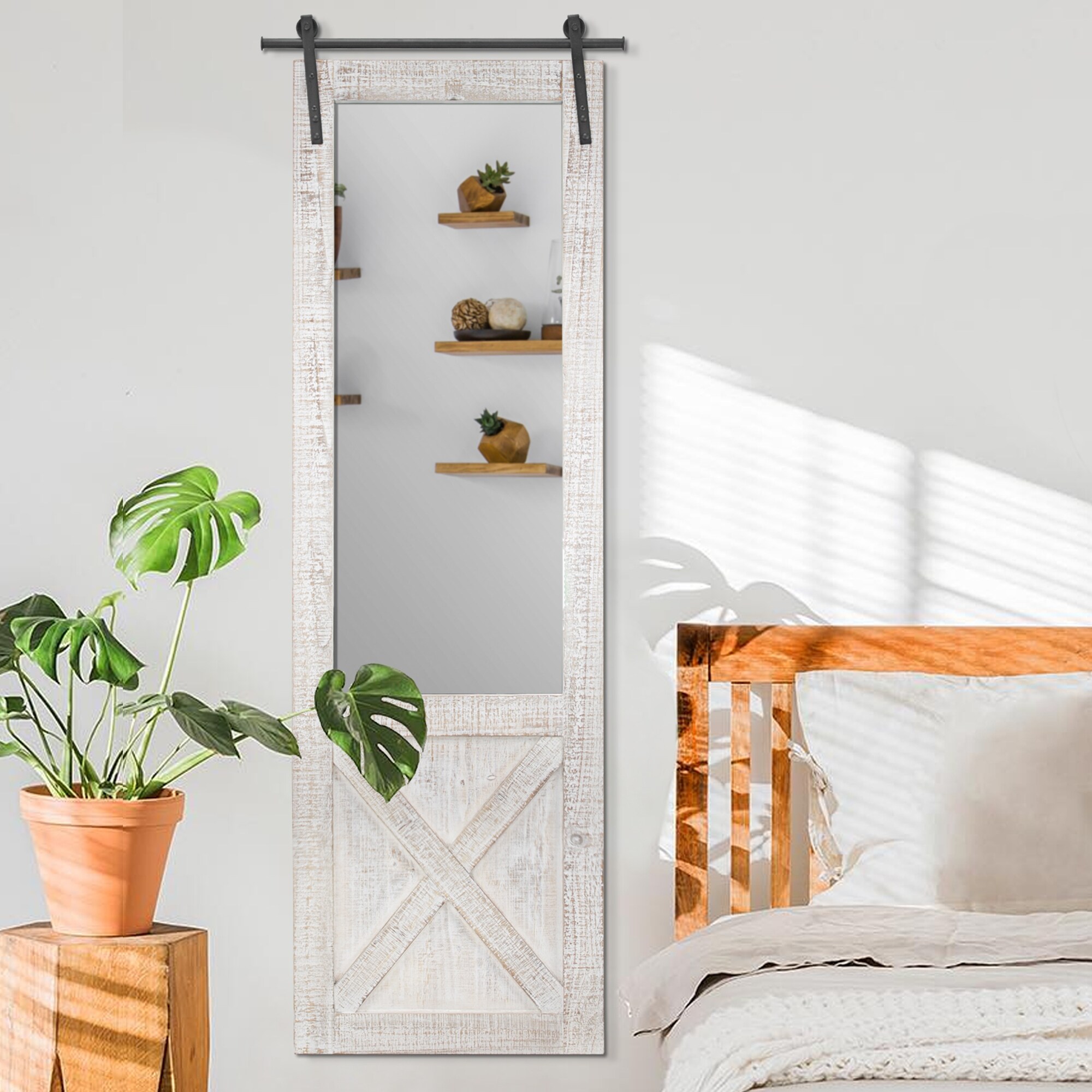 Shop The Gray Barn Whitewashed Wood Hanging Barn Door Wall Mirror