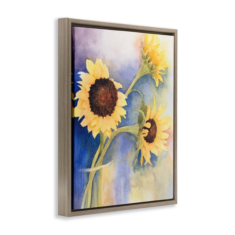Stupell Sunflower Trio in Vase Framed Floater Canvas Wall Art Design By Stephanie Fielden