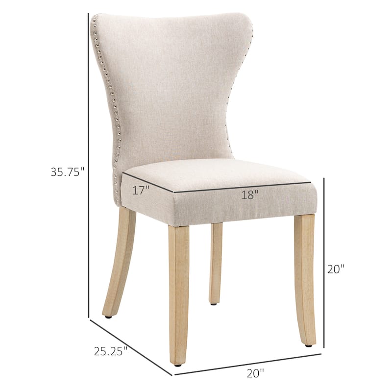 HOMCOM Armless Dining Chairs Set of 2, Modern Accent Chair with Wing Backrest, Linen Upholstery, Nailhead Trim for Living Room