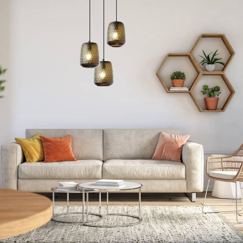 Beverly River of Goods Black Metal and Hand-Blown Glass Globe 7-Inch Pendant Light with Adjustable Hanging Cord - 7" x 7" x 64"