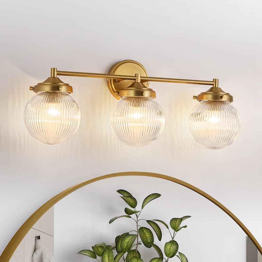 3-Light Modern Linear Ribbed Clear Glass Globe Bubble Bathroom Vanity Light over Mirror - 24.4 in. W x 9.6 in. H x 6.6 in. D