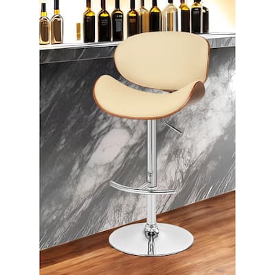 HomeRoots Cream and Silver Faux Leather and Solid Wood Low Back Adjustable Height Swivel Bar Chair - 21