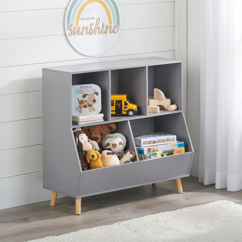 Badger Basket 5-Bin Storage Cubby with Feet - 35.5" x 15.75" x 33.5" - Gray