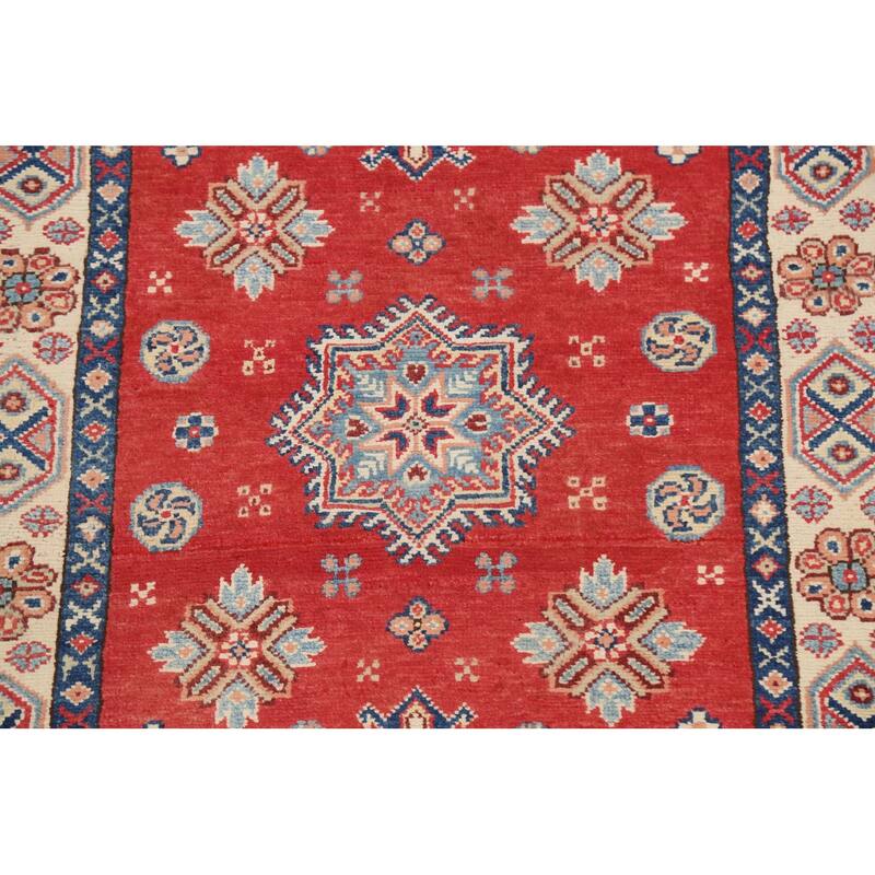 Hand Knotted Oriental 100% Wool Carpet Traditional Geometric Red Kazak Area Rug - 5' 0'' X 3' 1''