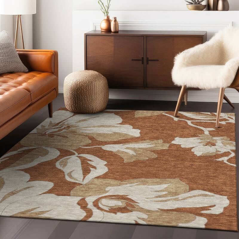 Machine Washable Indoor/ Outdoor Chantille Floral Contemporary Rug